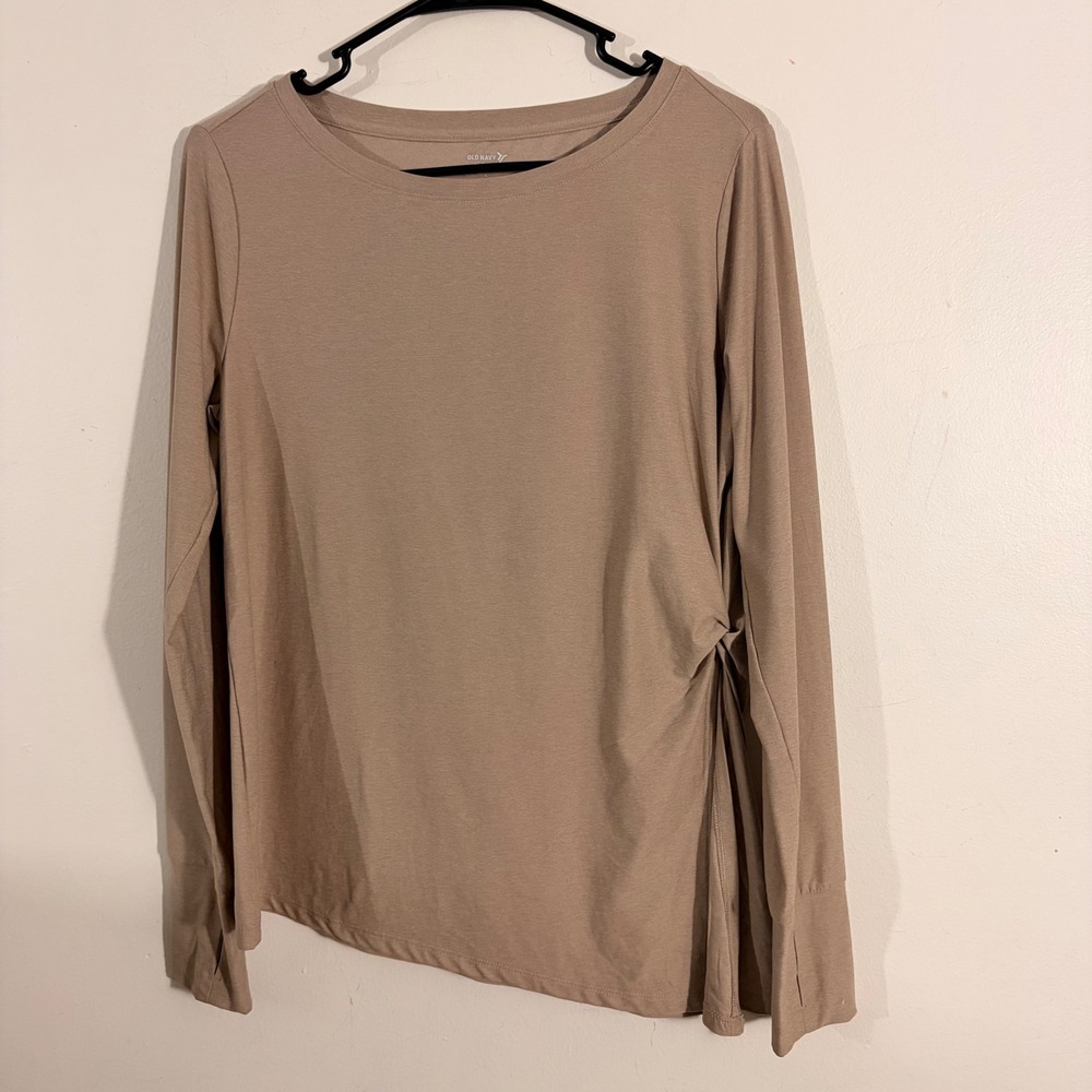 Old Navy Active Long Sleeve Women Small Tan Cloud 94 Go-Dry Cinch Top
